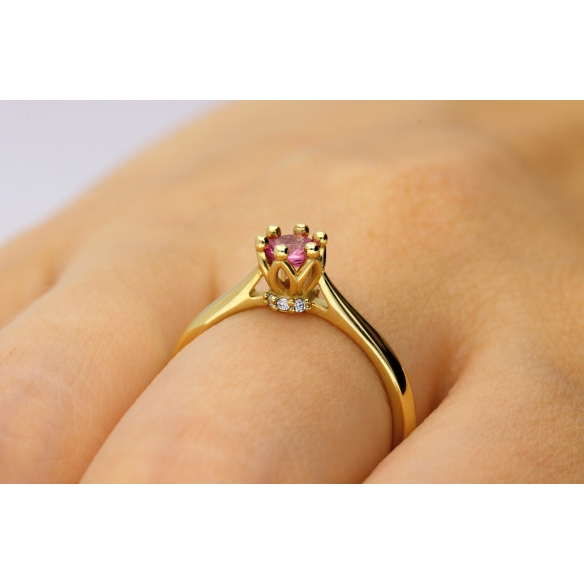 Złoty Pierścionek Z Szafirem I Brylantami RS0414