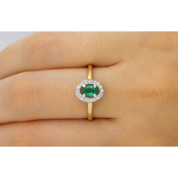 Złoty Pierścionek Z Szmaragdem I Brylantami RSWK-1-SZ