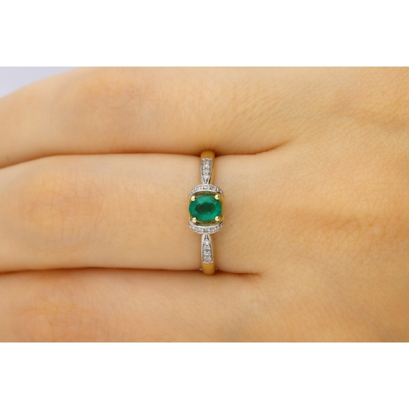 Złoty Pierścionek Z Szmaragdem I Brylantami RSV0039