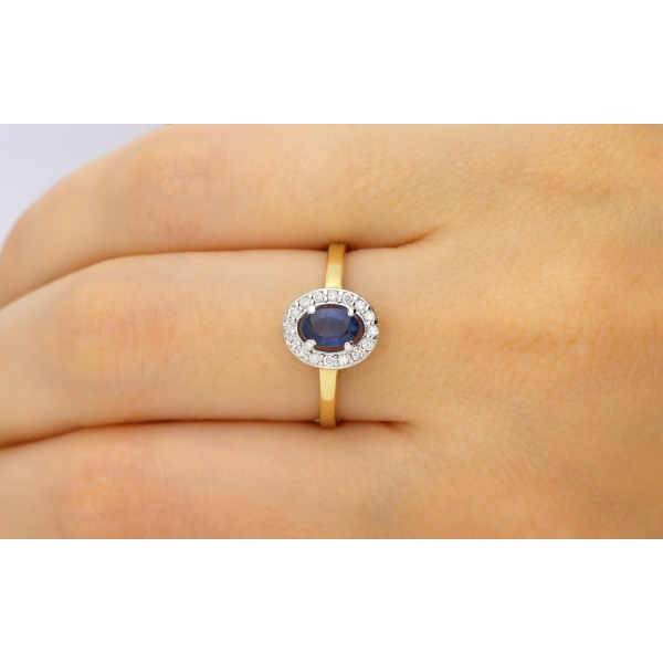 Złoty Pierścionek Z Szafirem I Brylantami RSWK-1
