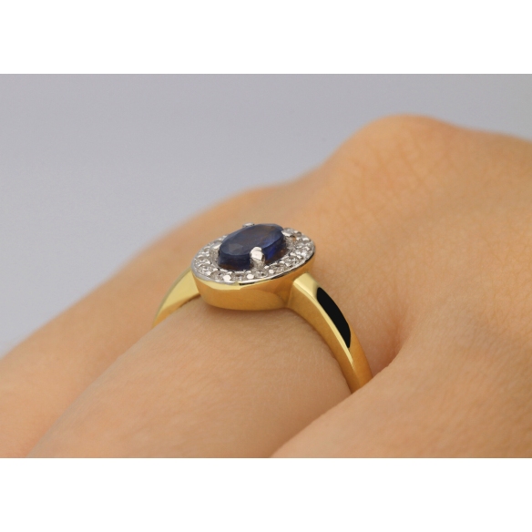 Złoty Pierścionek Z Szafirem I Brylantami RSWK-1
