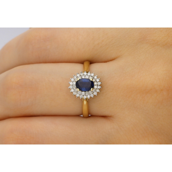 Złoty Pierścionek Z Szafirem I Brylantami RSWK-14