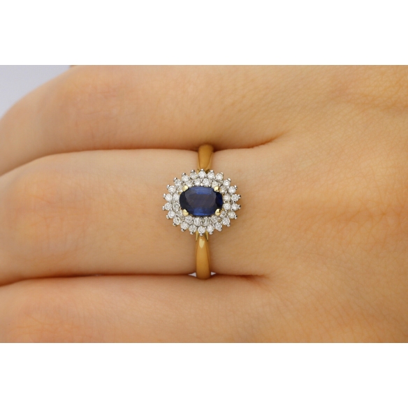 Złoty Pierścionek Z Szafirem I Brylantami RSWK-14