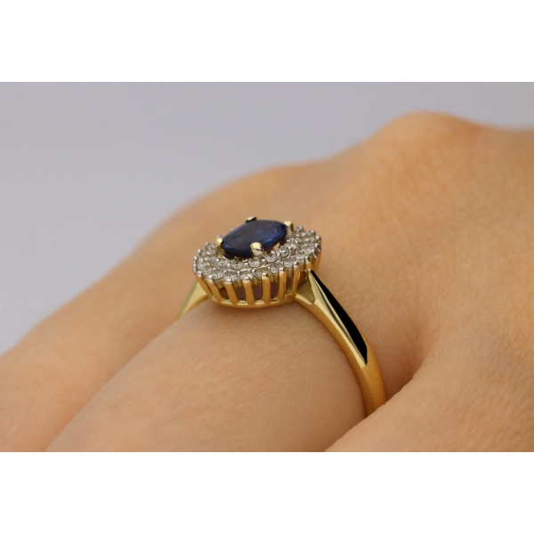 Złoty Pierścionek Z Szafirem I Brylantami RSWK-14