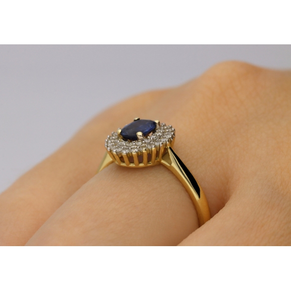Złoty Pierścionek Z Szafirem I Brylantami RSWK-14