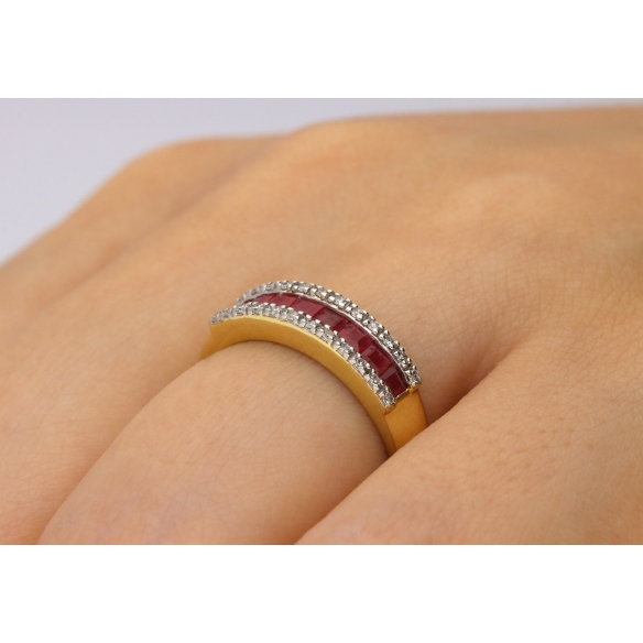 Pierścionek Złoty Z Bylantami I Rubinami RSV0024