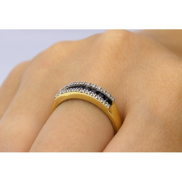 Pierścionek Złoty Z Brylantami I Szafirami RSV0024