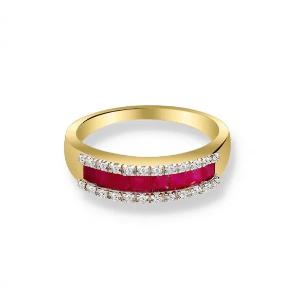 Pierścionek Złoty Z Bylantami I Rubinami RSV0024