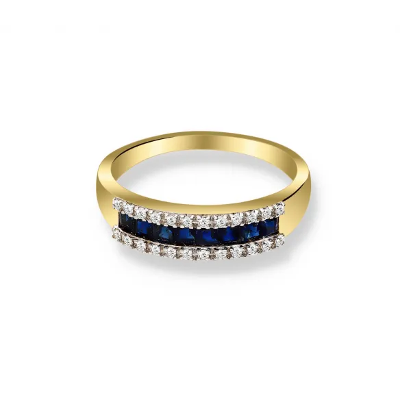 Pierścionek Złoty Z Brylantami I Szafirami RSV0024