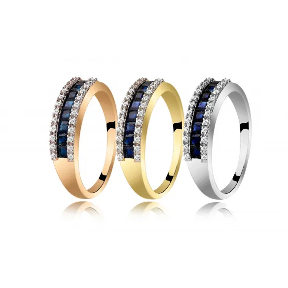 Pierścionek Złoty Z Brylantami I Szafirami RSV0024