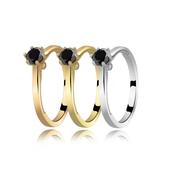 Złoty Pierścionek Białe Brylanty i Czarny Brylant RSM0008