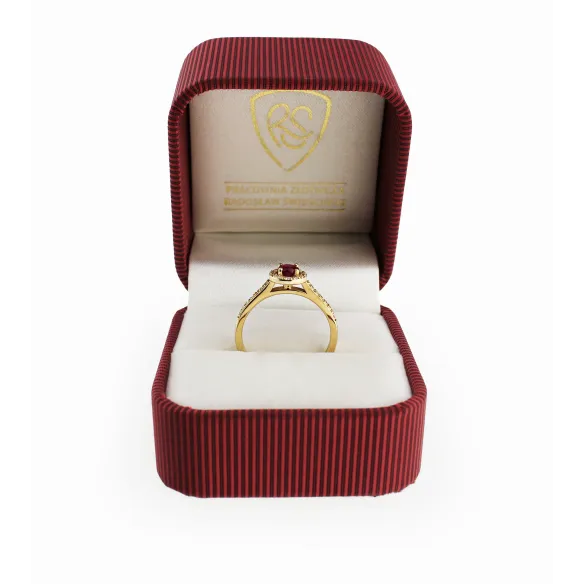 Złoty Pierścionek Z Rubinem I Brylantami RS0291
