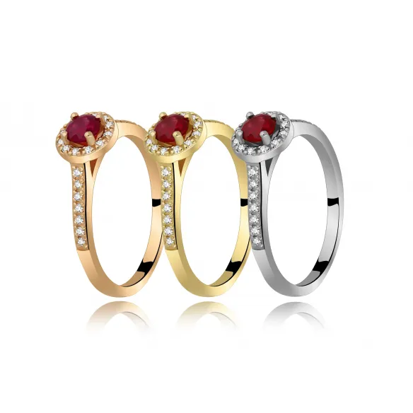 Złoty Pierścionek Z Rubinem I Brylantami RS0291