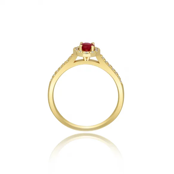 Złoty Pierścionek Z Rubinem I Brylantami RS0291