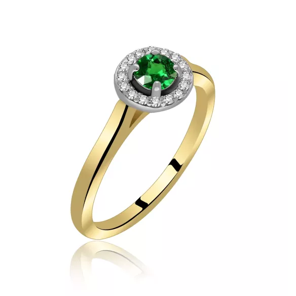 Złoty Pierścionek Z Szmaragdem I Brylantami