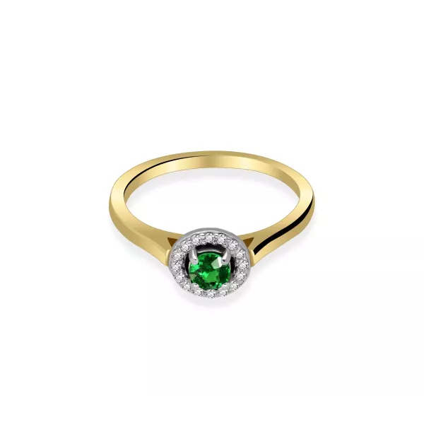 Złoty Pierścionek Z Szmaragdem I Brylantami