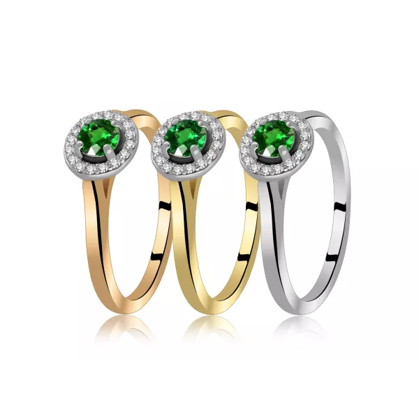 Złoty Pierścionek Z Szmaragdem I Brylantami