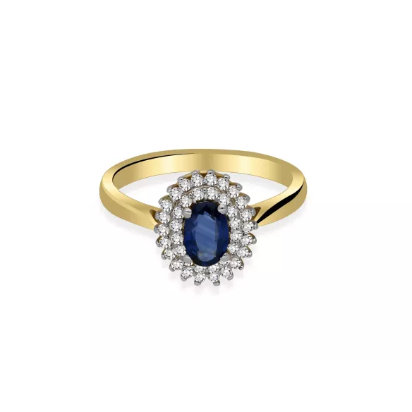 Złoty Pierścionek Z Szafirem I Brylantami RSWK-14