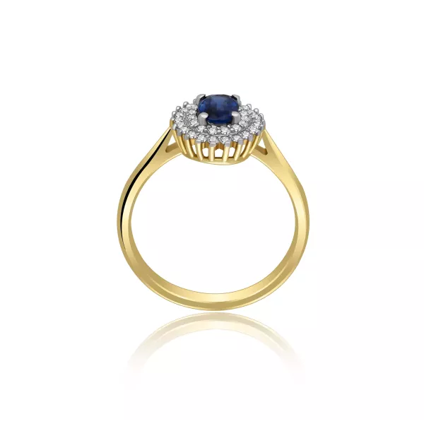 Złoty Pierścionek Z Szafirem I Brylantami RSWK-14