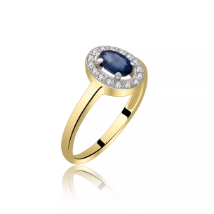 Złoty Pierścionek Z Szafirem I Brylantami RSWK-1