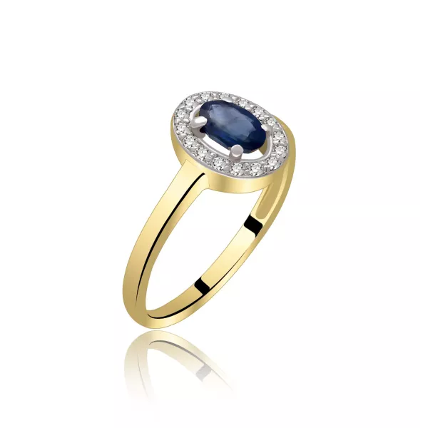 Złoty Pierścionek Z Szafirem I Brylantami RSWK-1