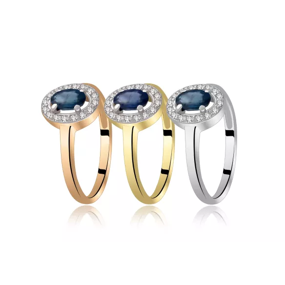 Złoty Pierścionek Z Szafirem I Brylantami RSWK-1