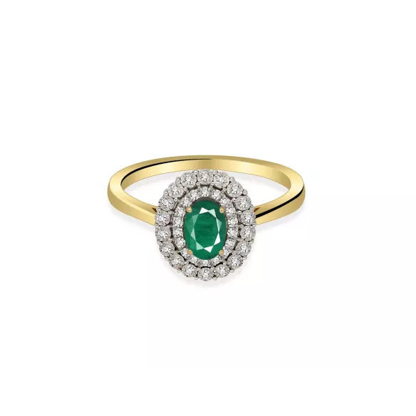 Złoty Pierścionek Z Szmaragdem I Brylantami RSRR538EMY14