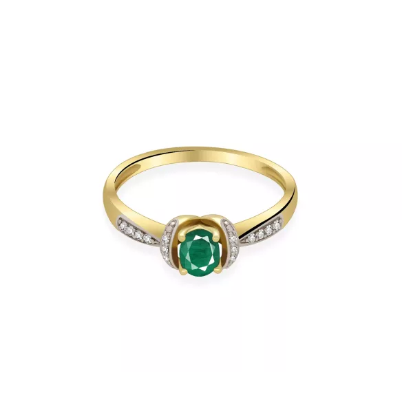Złoty Pierścionek Z Szmaragdem I Brylantami RSV0039