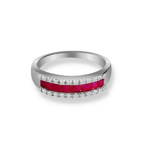 Pierścionek Złoty Z Bylantami I Rubinami RSV0024