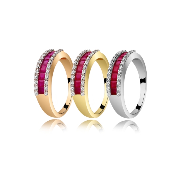 Pierścionek Złoty Z Bylantami I Rubinami RSV0024