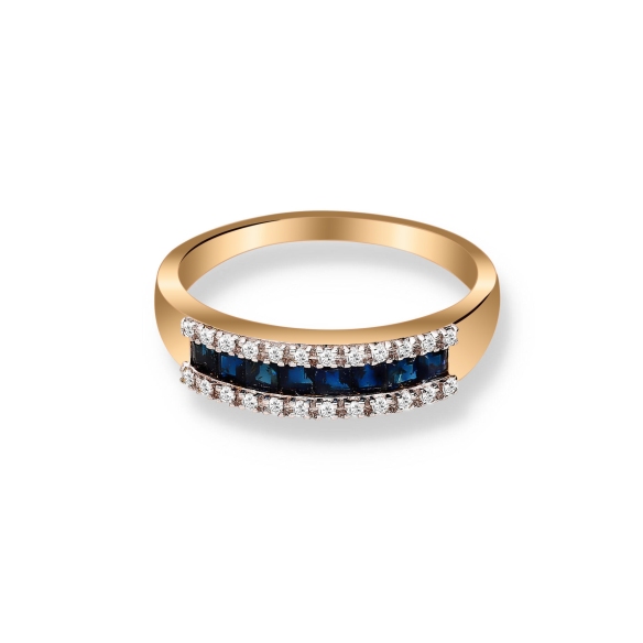 Pierścionek Złoty Z Brylantami I Szafirami RSV0024