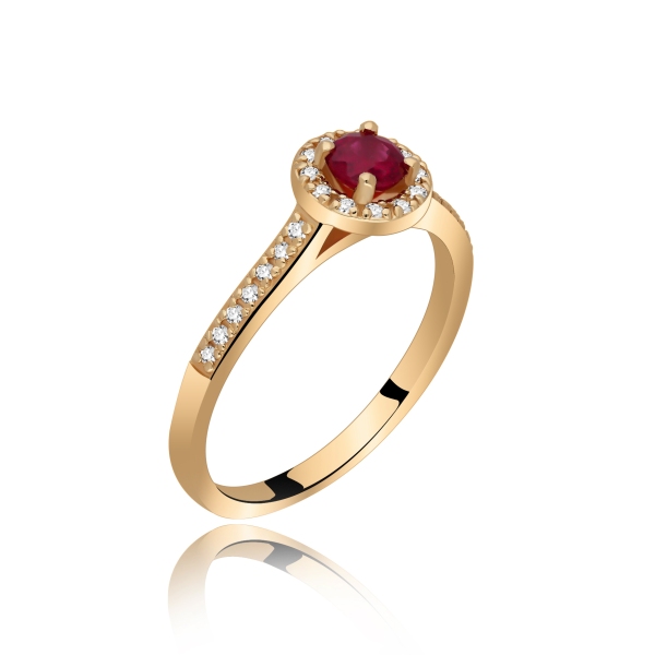 Złoty Pierścionek Z Rubinem I Brylantami RS0291