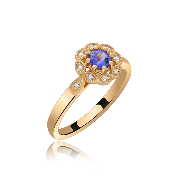 Złoty Pierścionek Z Tanzanitem I Brylantami RS0370