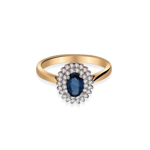 Złoty Pierścionek Z Szafirem I Brylantami RSWK-14