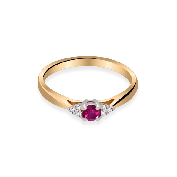 Złoty Pierścionek Z Rubinem I Brylantami RSWK-11
