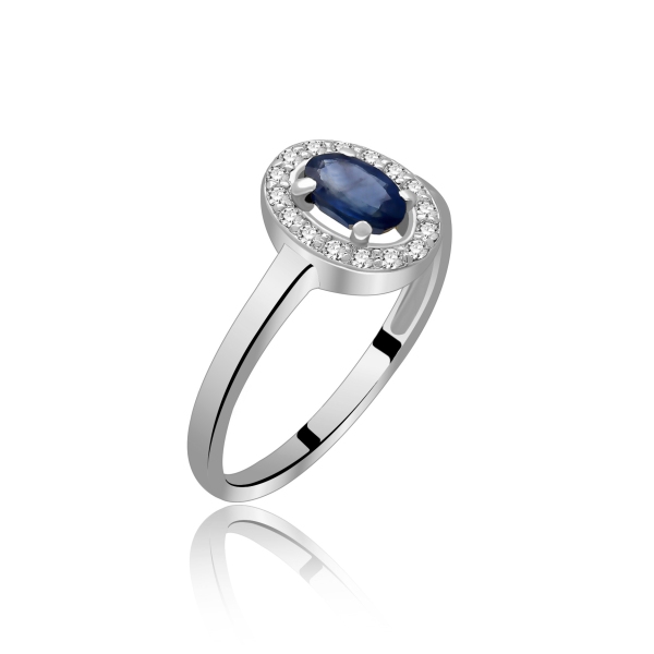 Złoty Pierścionek Z Szafirem I Brylantami RSWK-1