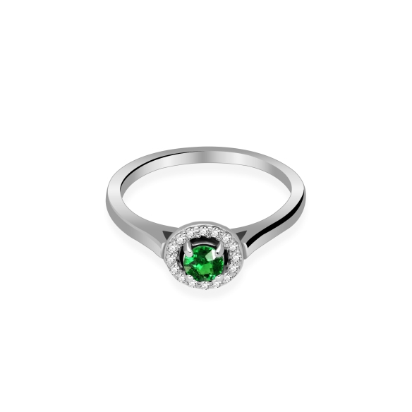 Złoty Pierścionek Z Szmaragdem I Brylantami