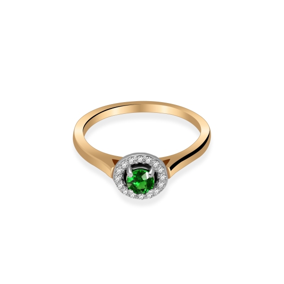 Złoty Pierścionek Z Szmaragdem I Brylantami