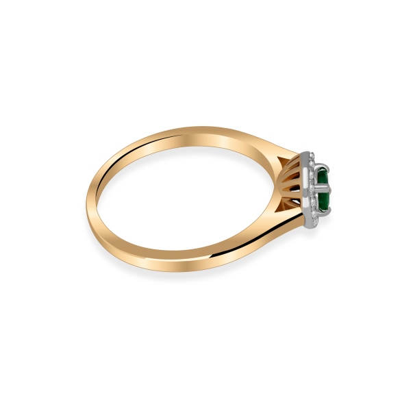 Złoty Pierścionek Z Szmaragdem I Brylantami